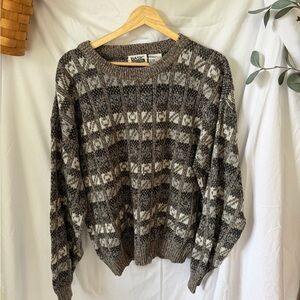 Basic Editions Brown & Cream Patterned Crewneck Sweater
